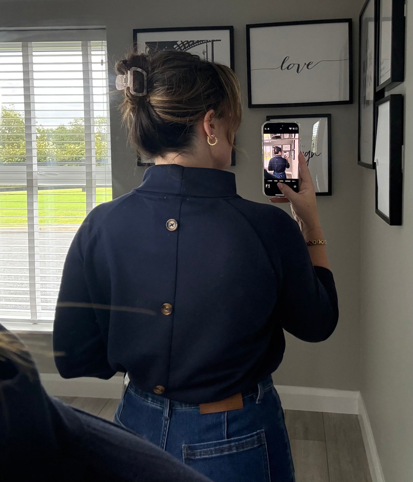 Navy Button Back Top