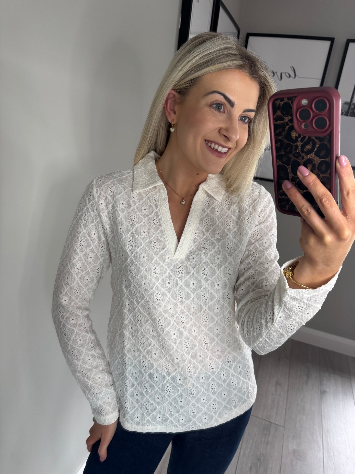 Freequent Cream Lace Polo