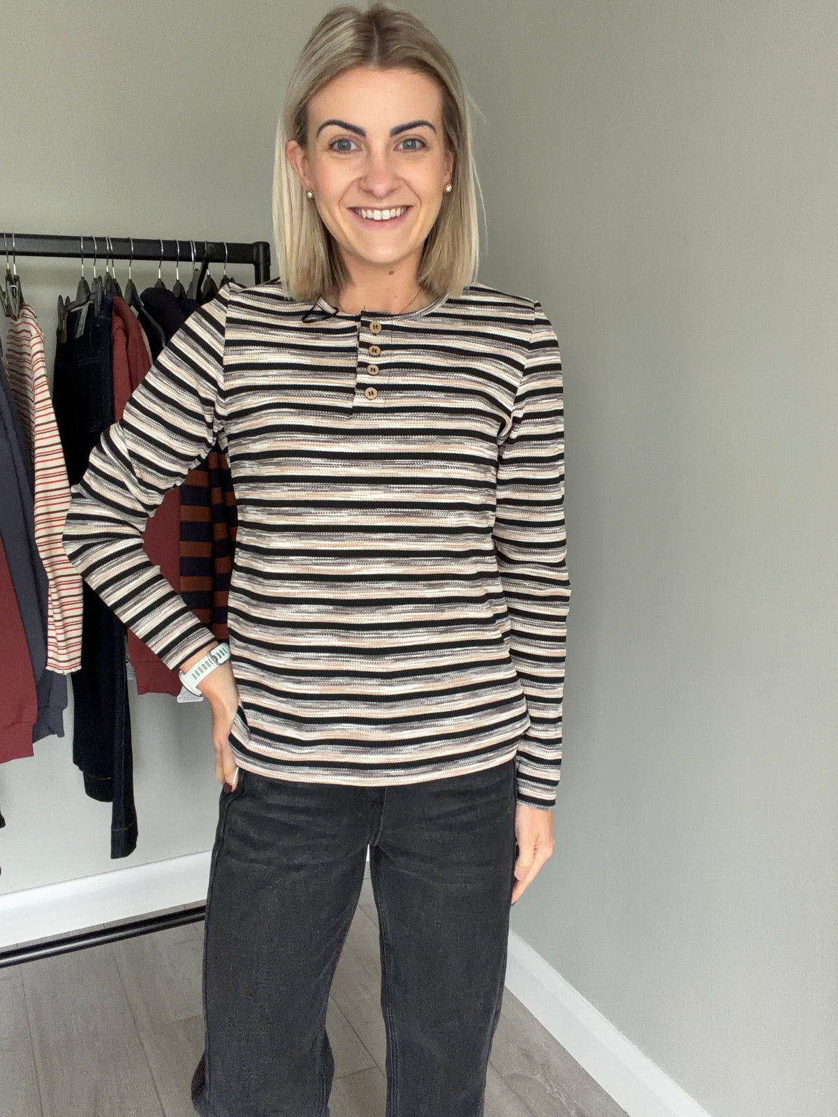 Mudflower Black Striped Jersey Top