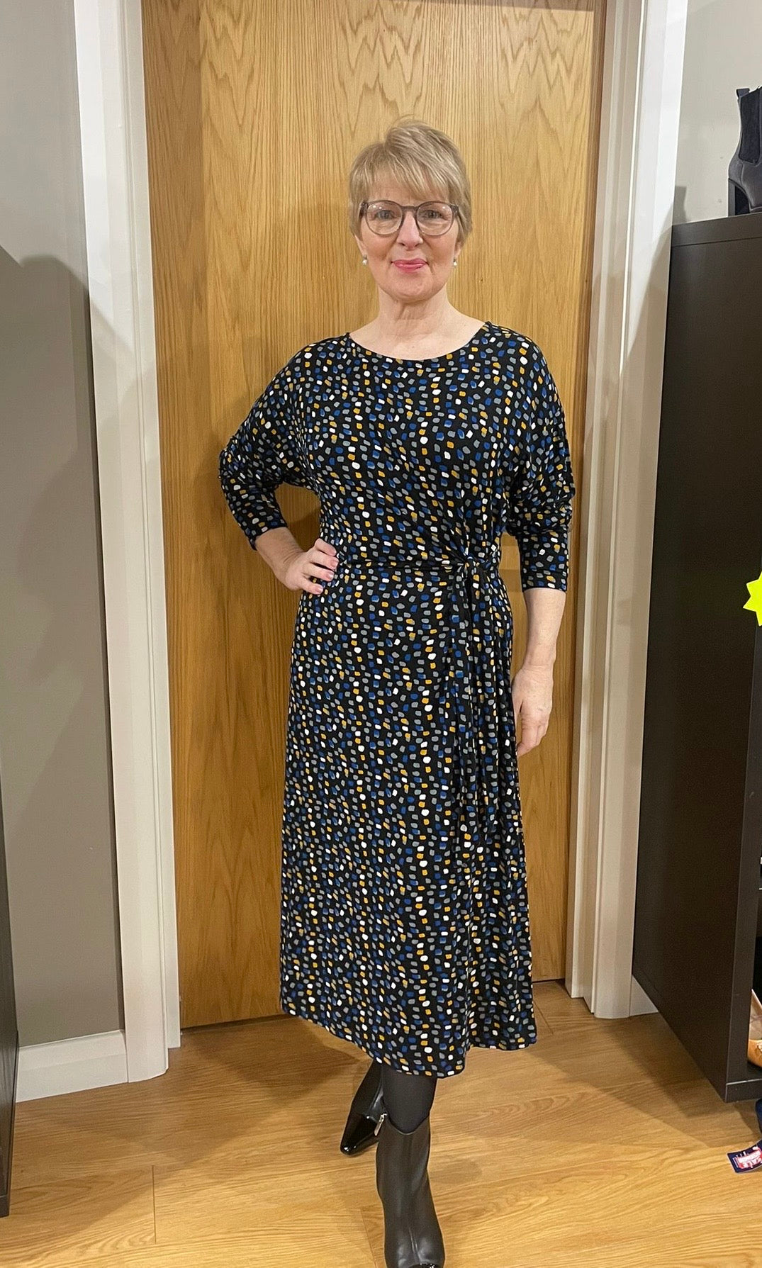 Adini Black/Blue/Mustard Print Dress