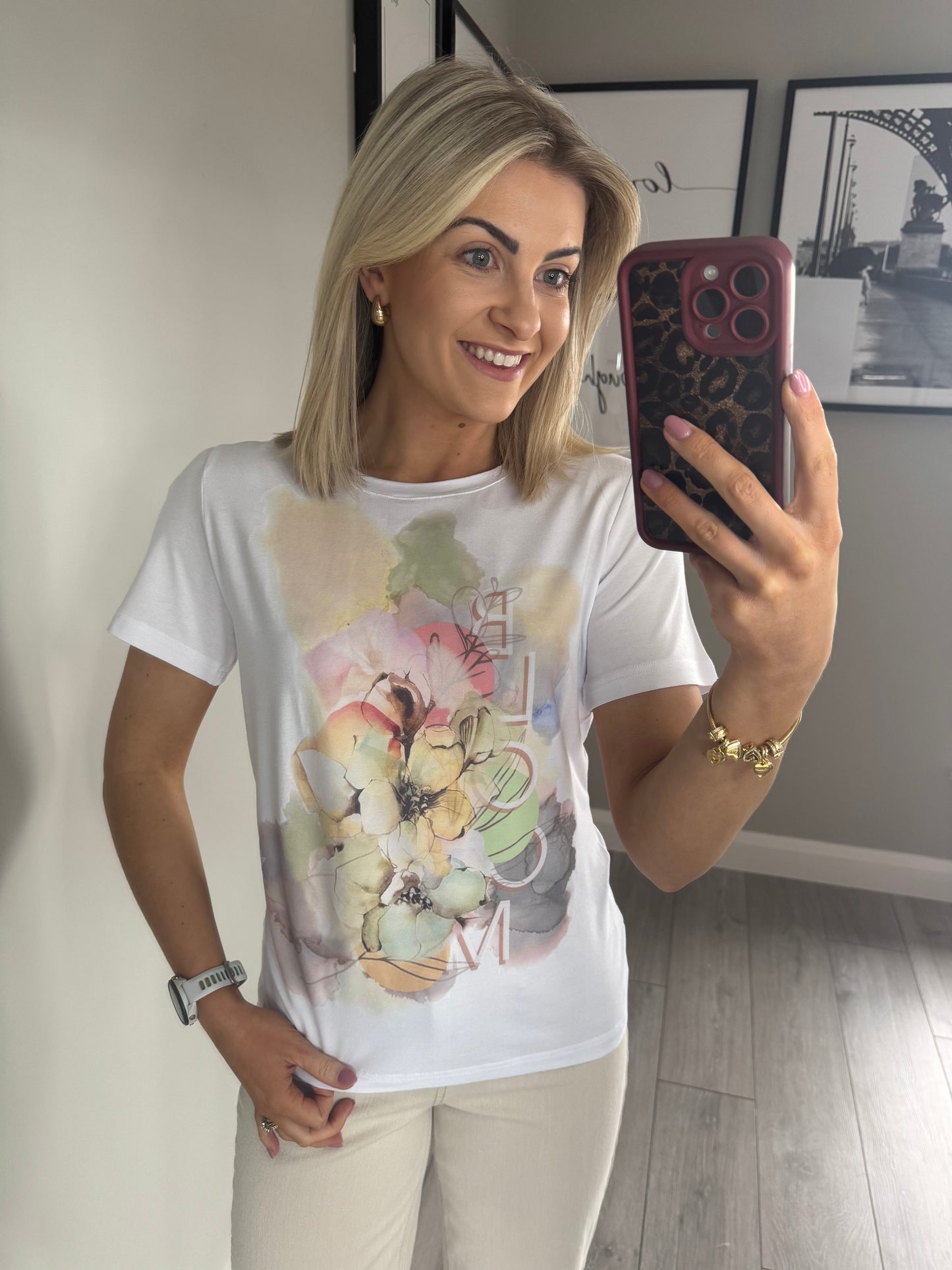 White Multi Motif Tee