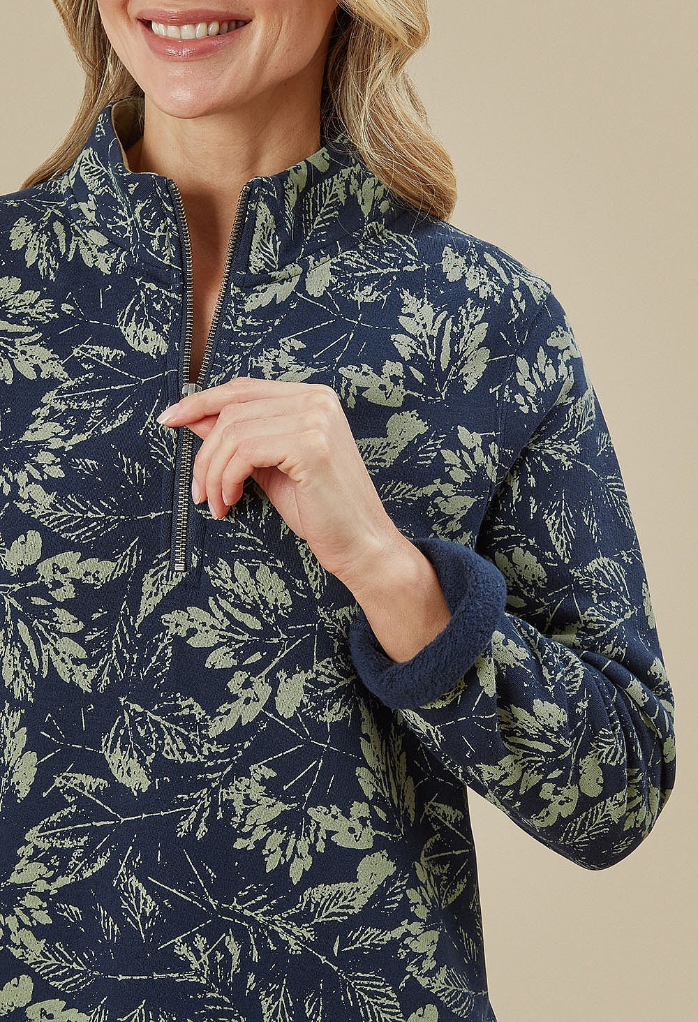 Adini Noia Navy Leaf Printed Sweatshirt