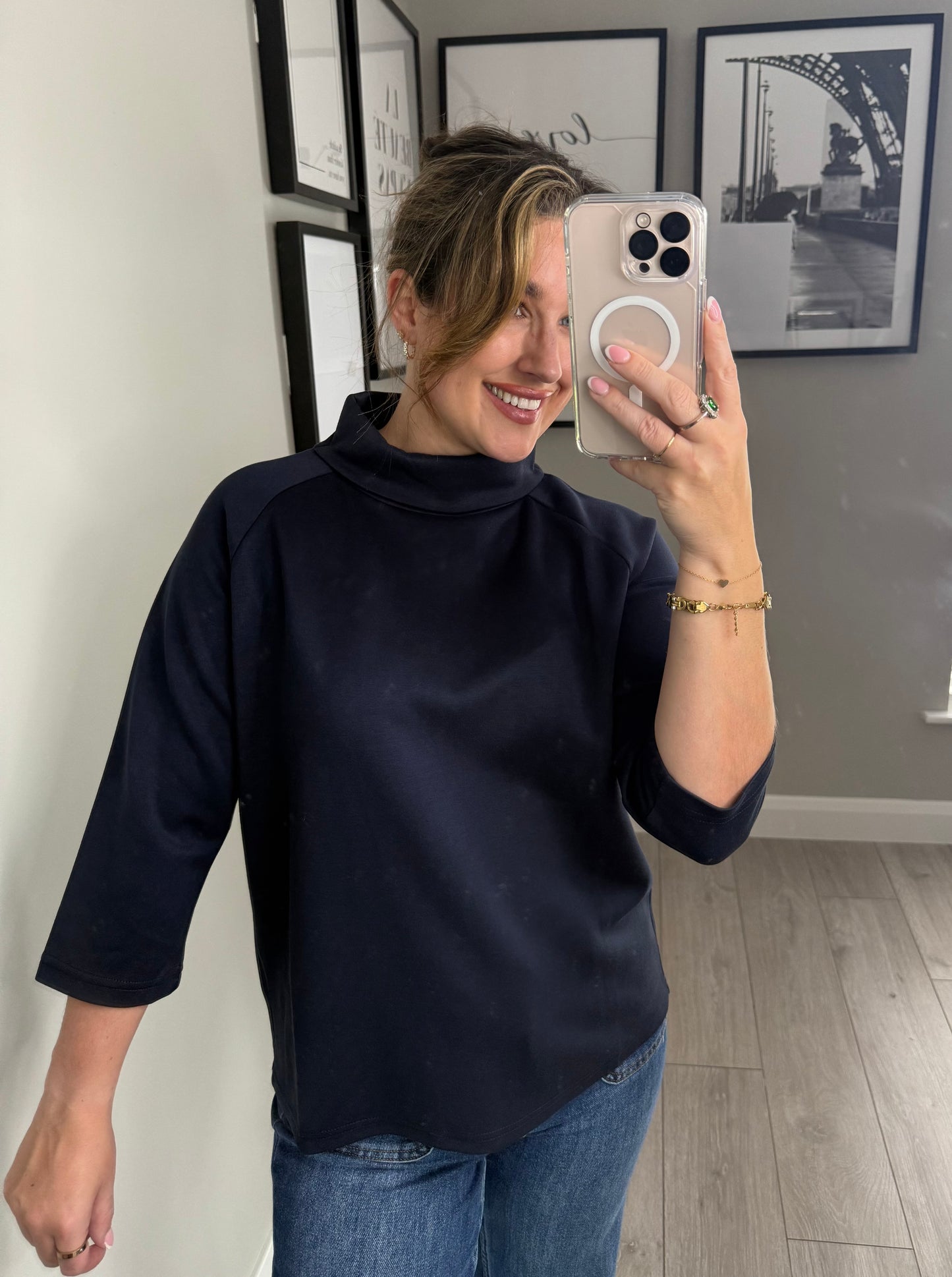 Navy Button Back Top