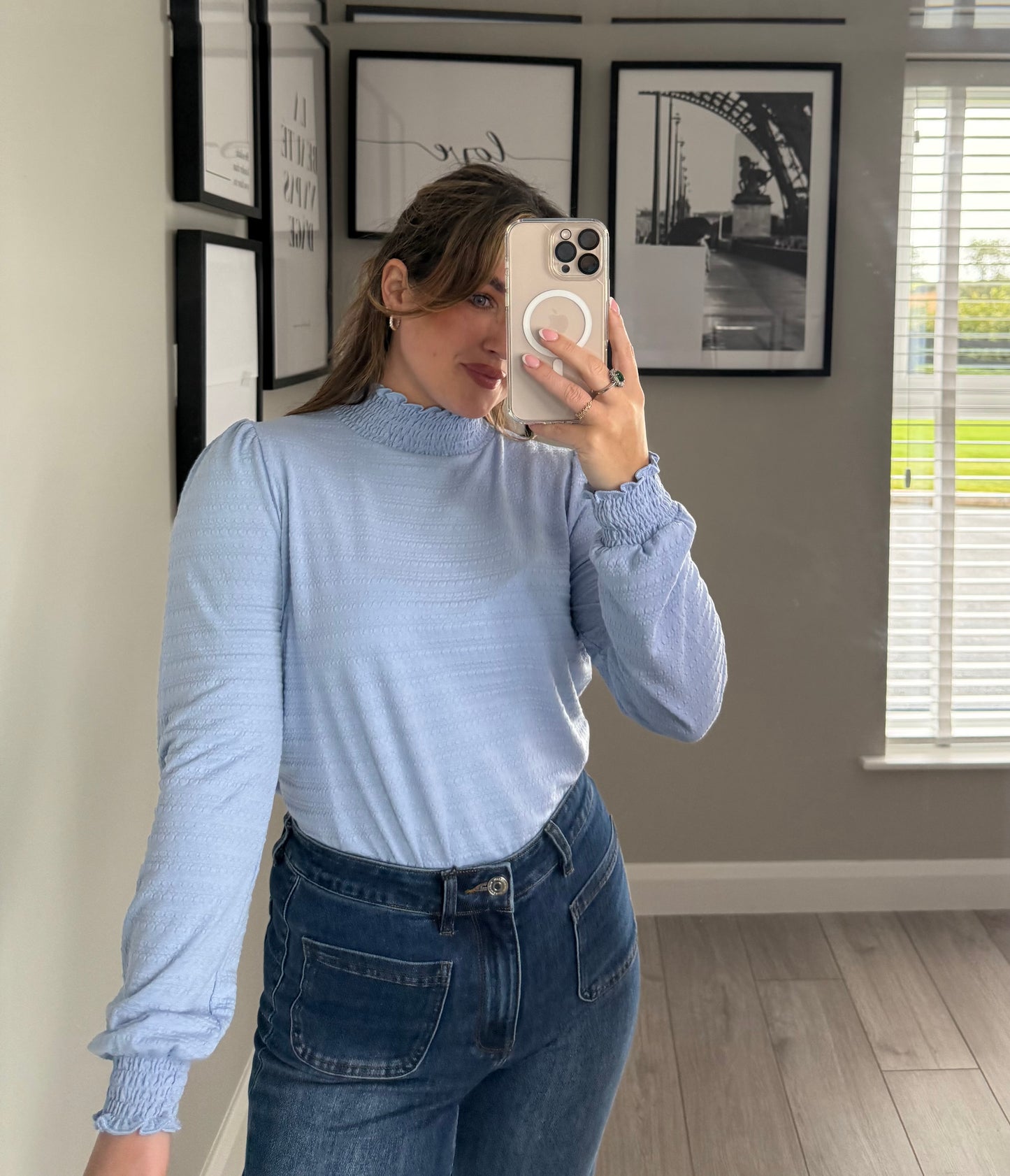 Yest Soft Blue Ruffled Top
