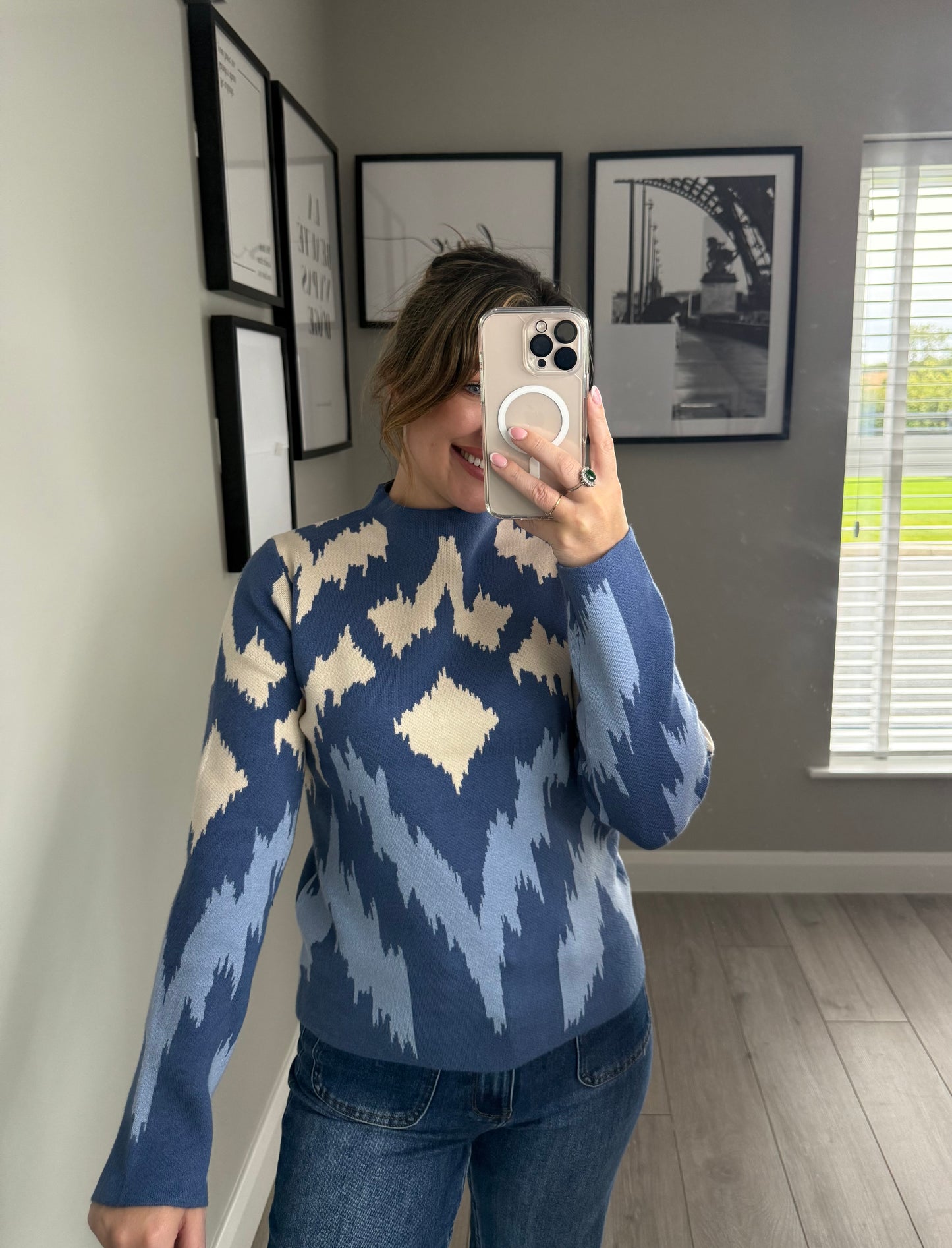 Blue/Beige Print Jumper