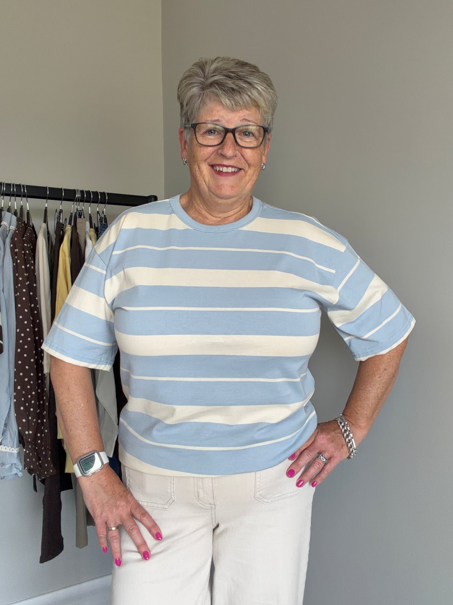 Kaffe KAwinny Blue Fog/Turtledove Striped T-Shirt