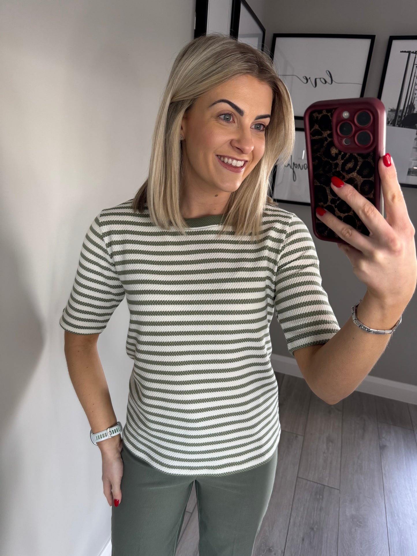 Khaki/Cream Textured Stripe Top