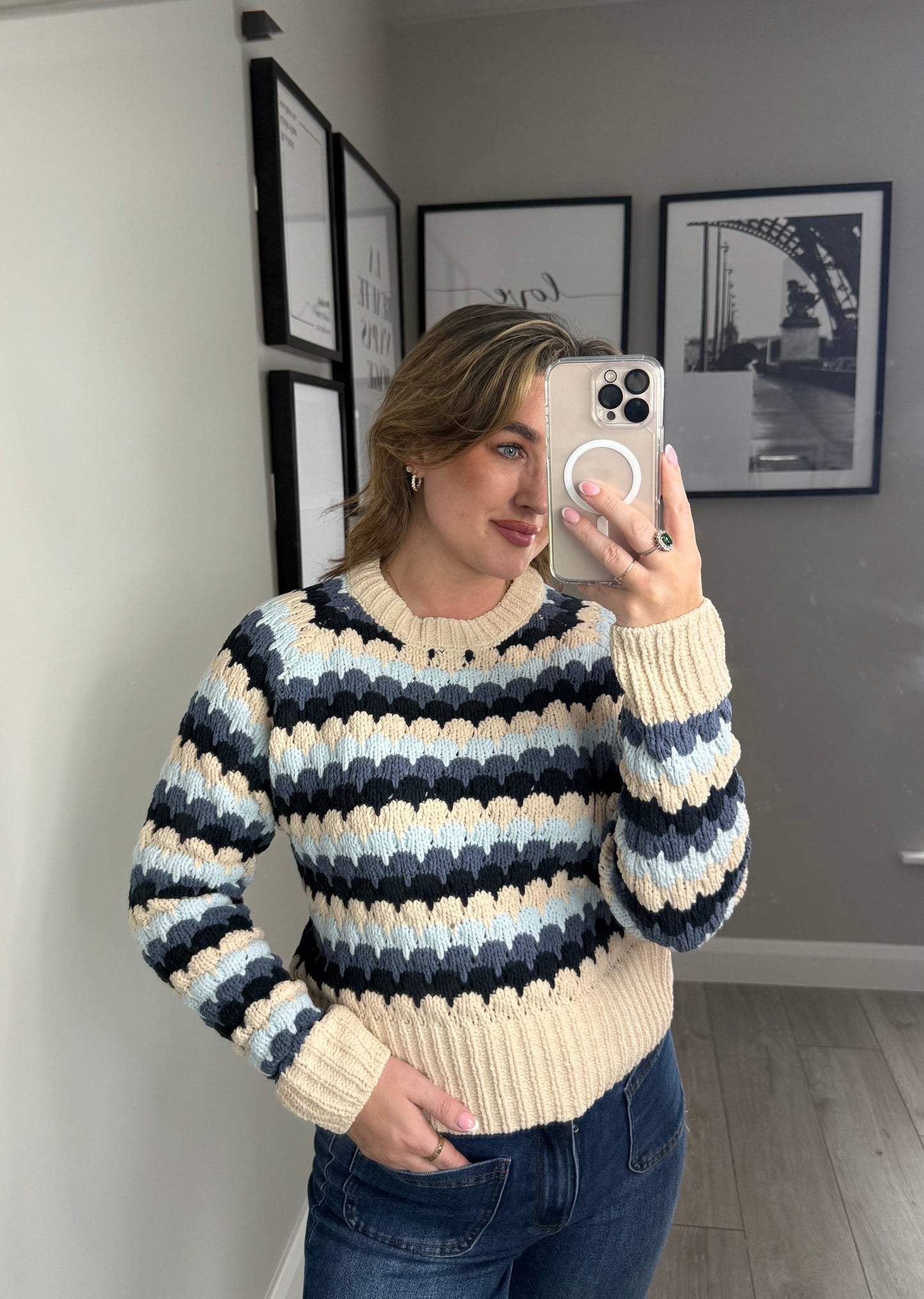 Freequent Beige/Navy Knit Jumper