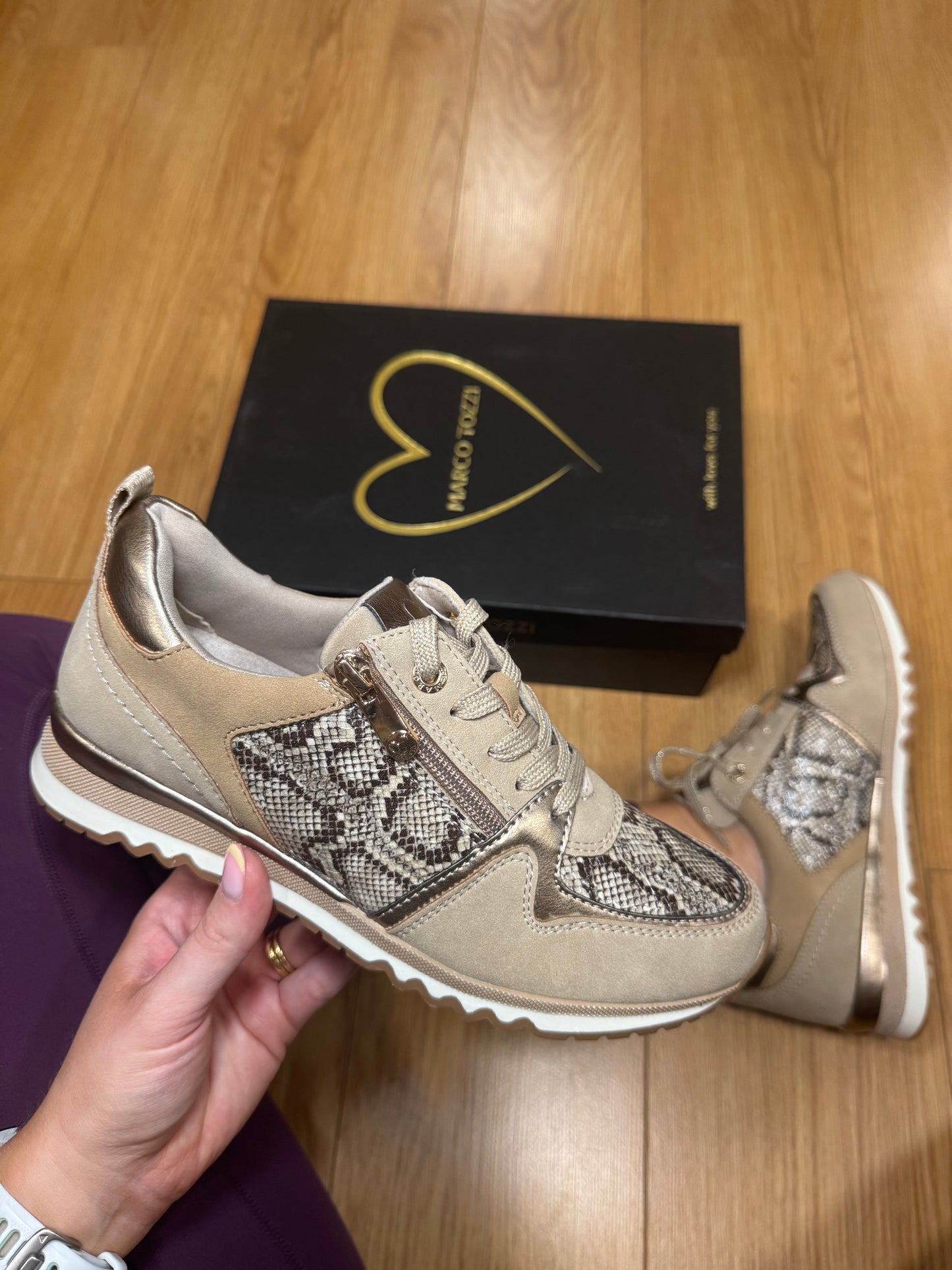 Marco Tozzi Taupe Snake Zip Trainer