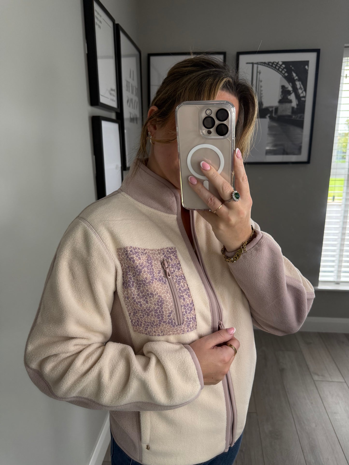 Cream/Blush Floral Fleece