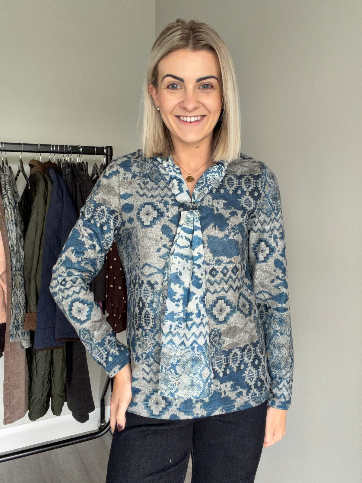 Slate Blue Abstract Scarf Top