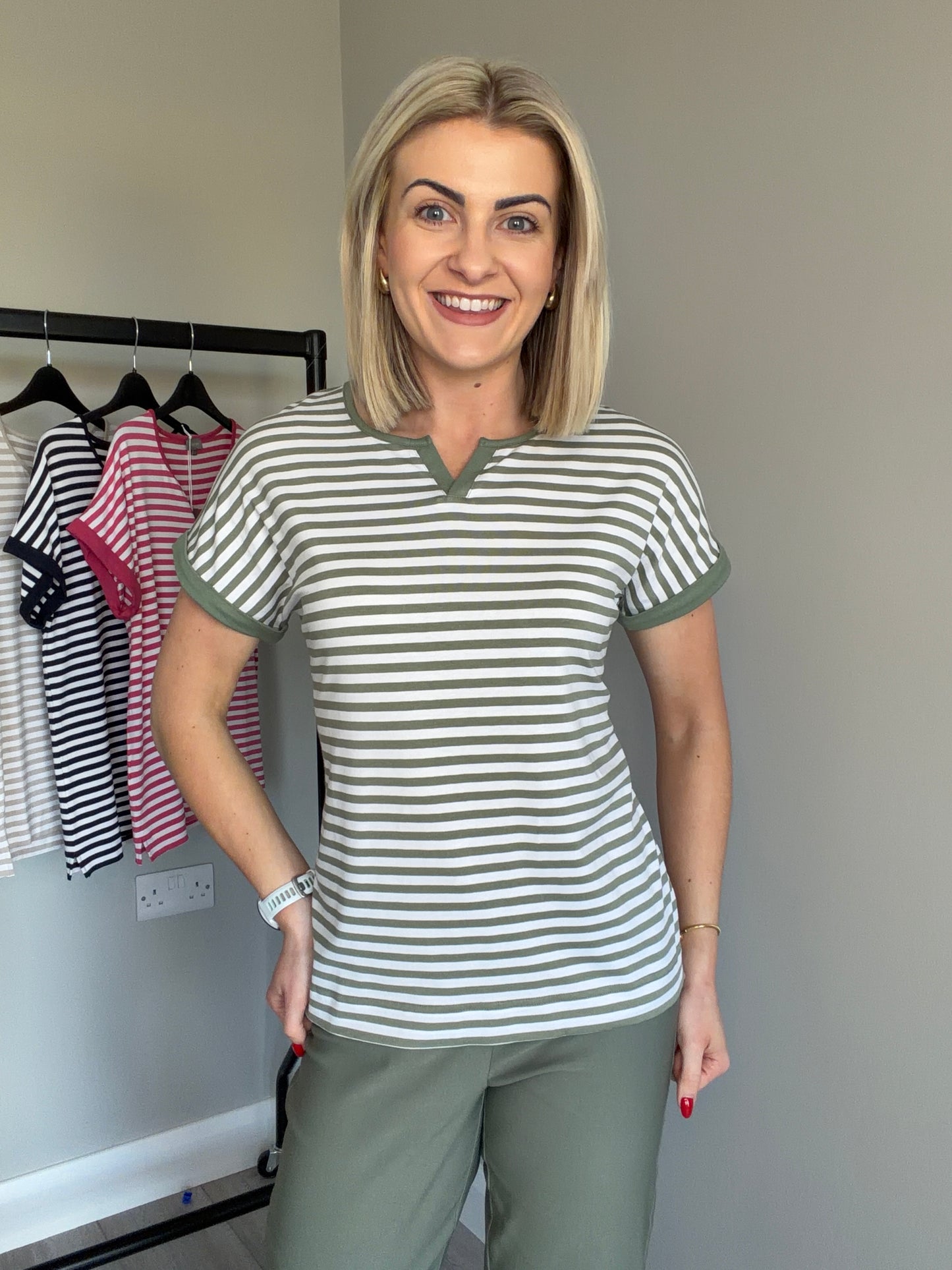 Khaki/White Striped Tee