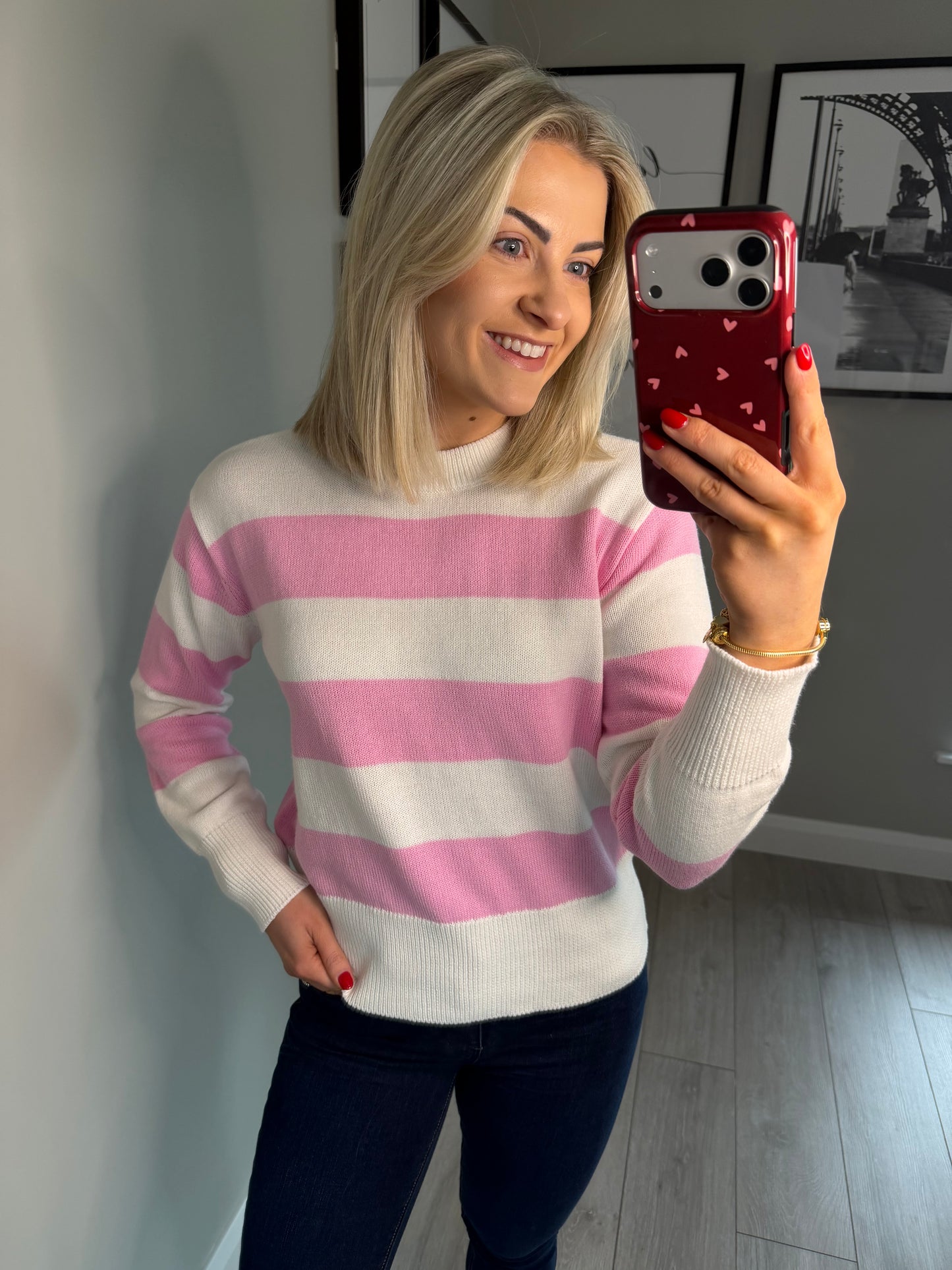 Kaffe KAharriet Chalk/Pink Knit Pullover