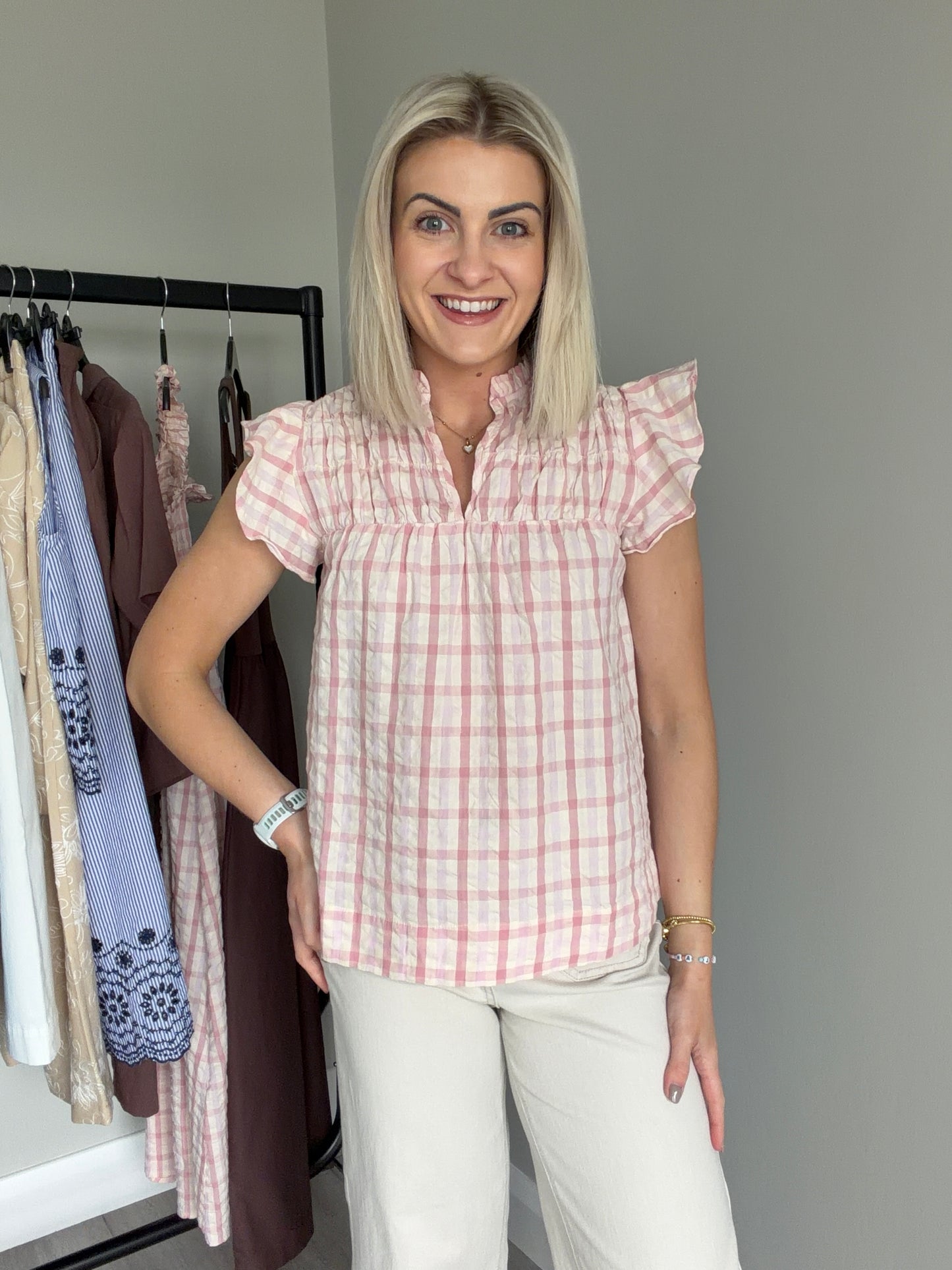 B.Young BYgenya Pink Check Blouse