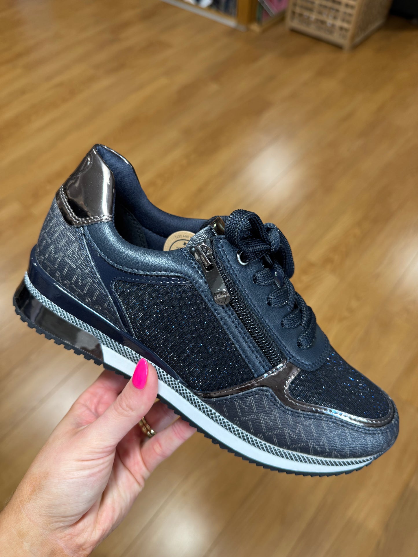 Marco Tozzi Navy Sparkle/Logo Zip Trainer