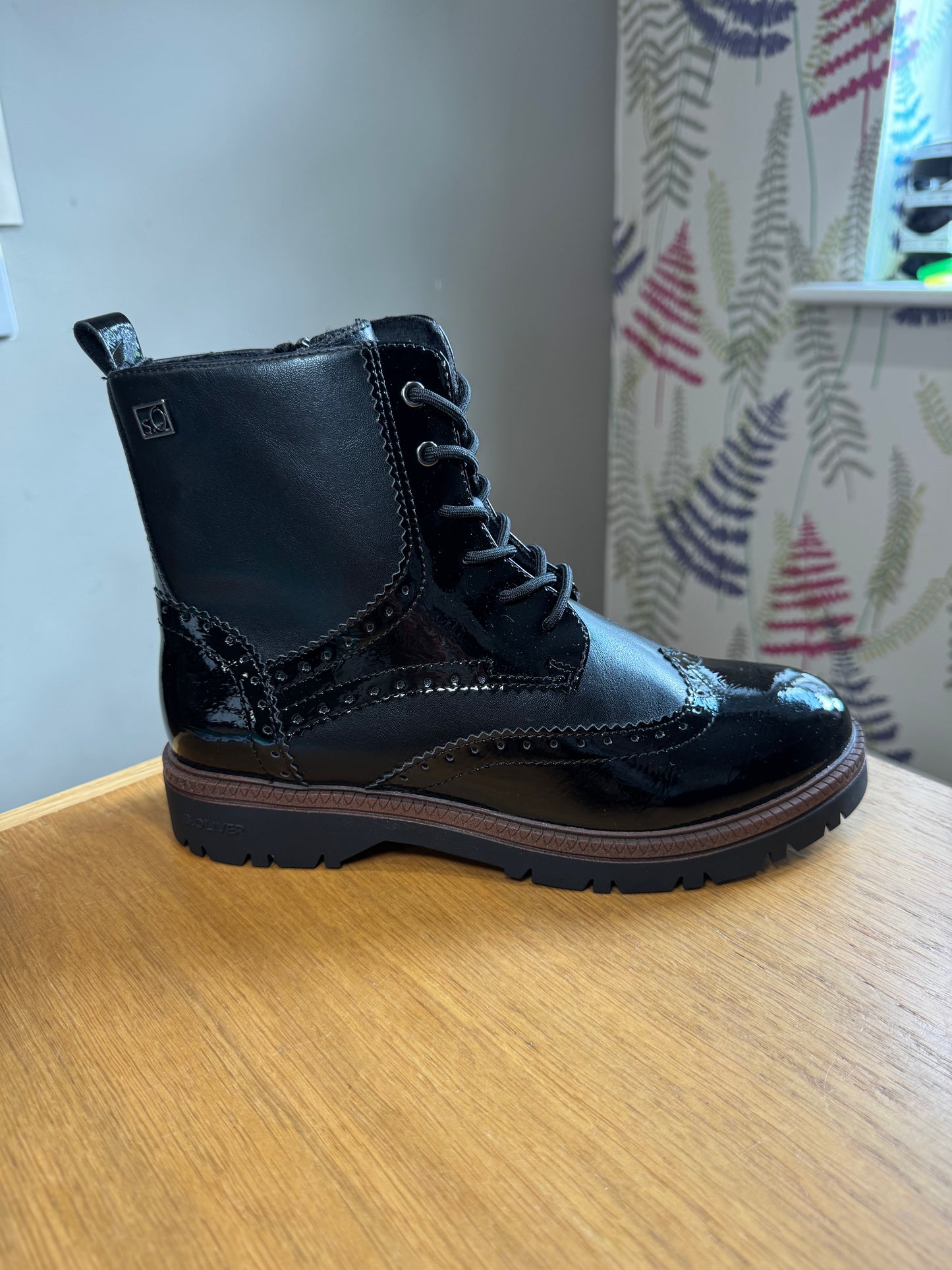 S. Oliver Black Brogue Lace Up Boot