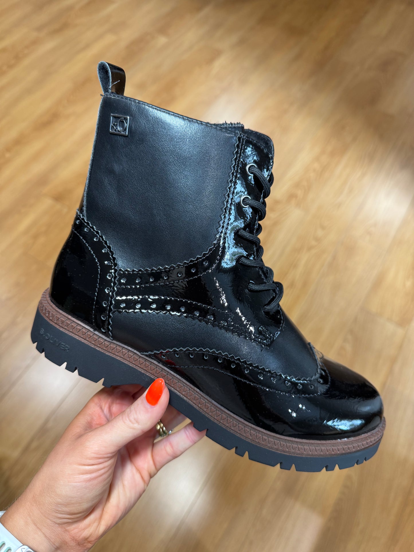 S. Oliver Black Brogue Lace Up Boot