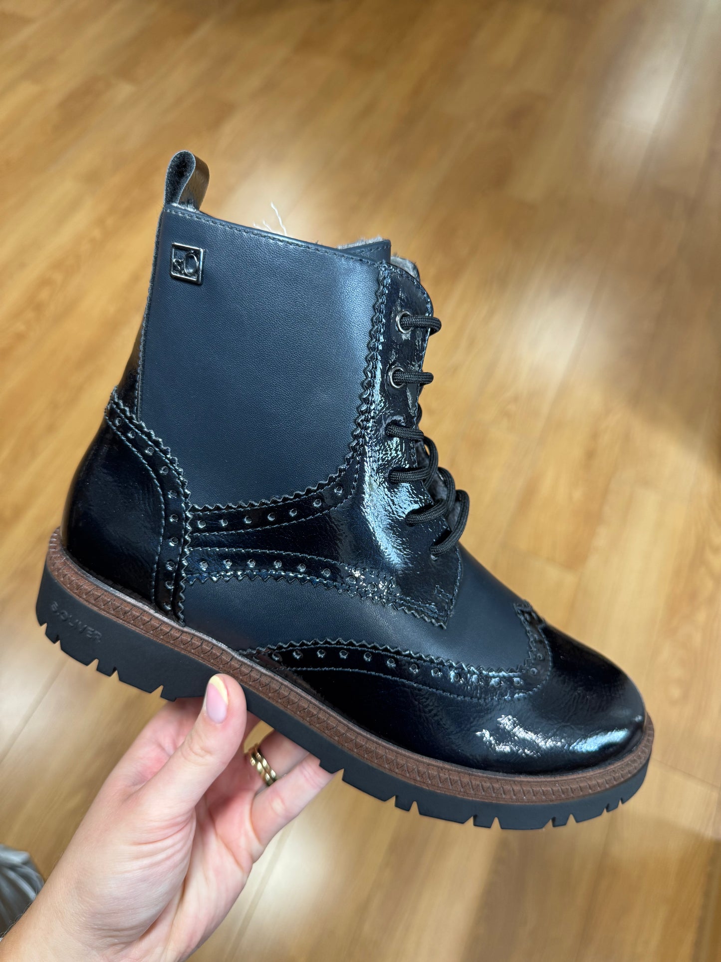 S. Oliver Navy Brogue Lace Up Boot