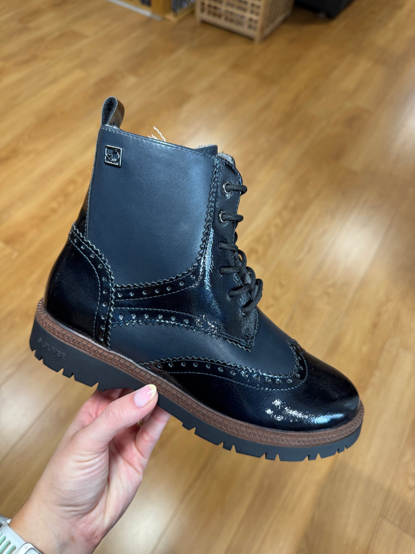 S. Oliver Navy Brogue Lace Up Boot