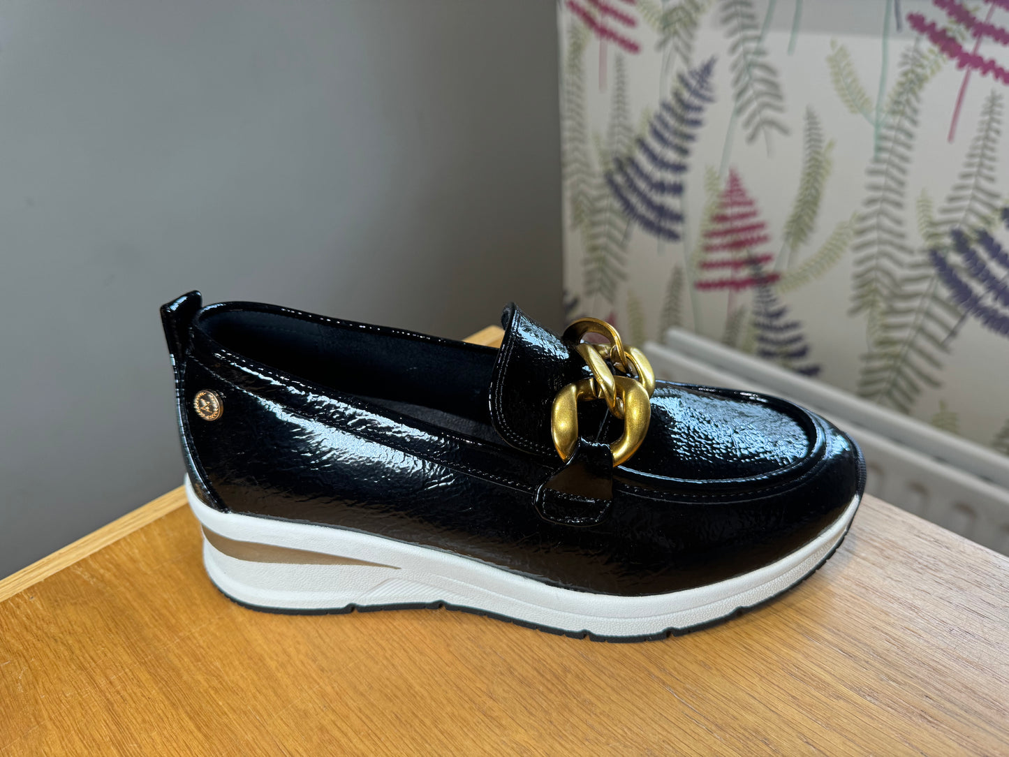 XTI Black Patent Wedge Loafer