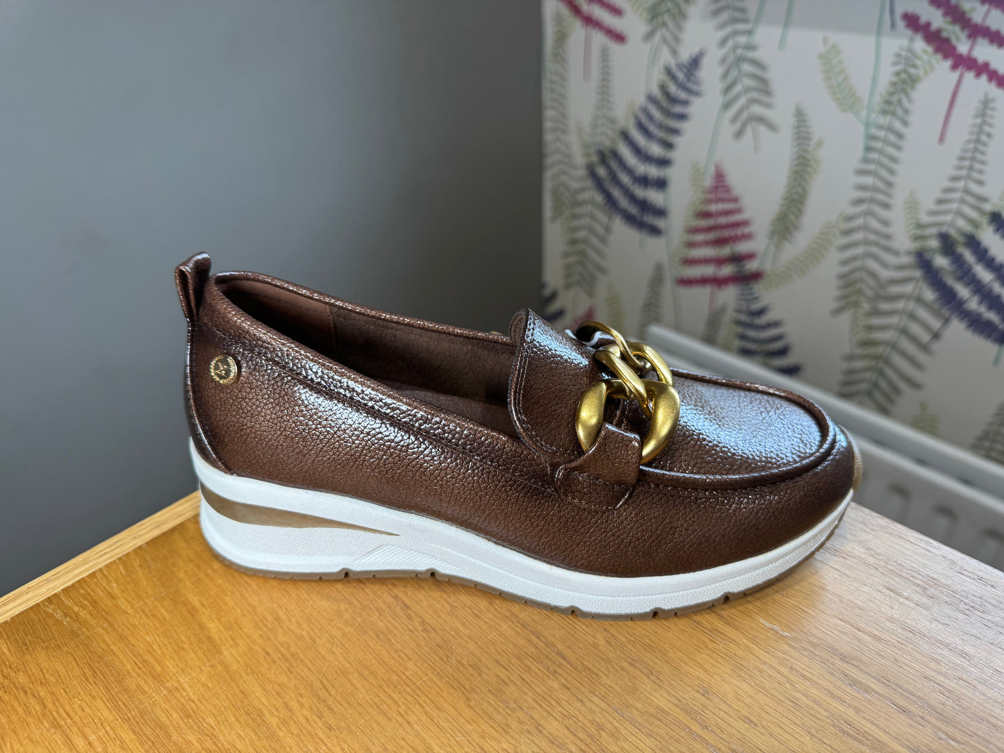 XTI Taupe Patent Wedge Loafer