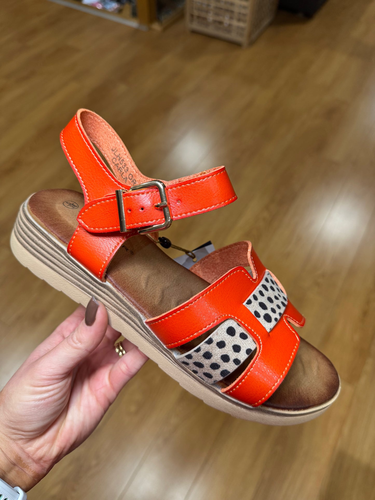 Lunar Carla Orange Leopard Sandal