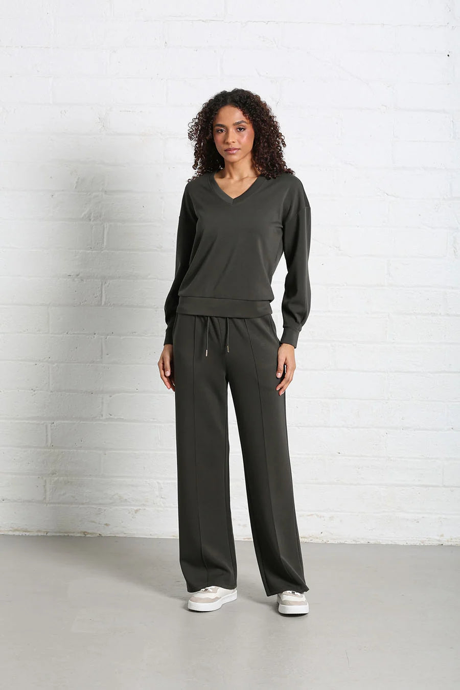 Relax & Renew Elara Khaki V Neck Sweater