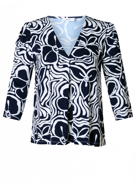 Yest Navy/White Print Top