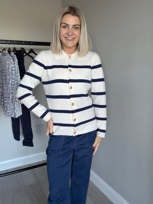 Emreco Ivory/Navy Striped Cardigan