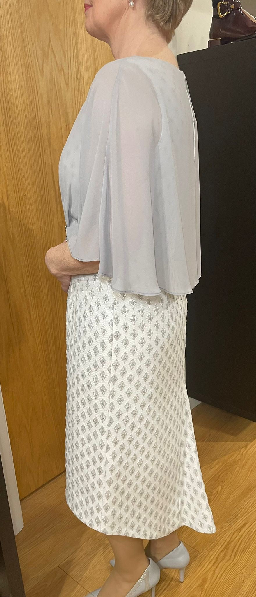 Lizabella White/Silver Cape Dress