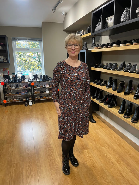 Brown Butterfly Print Soft Touch Dress