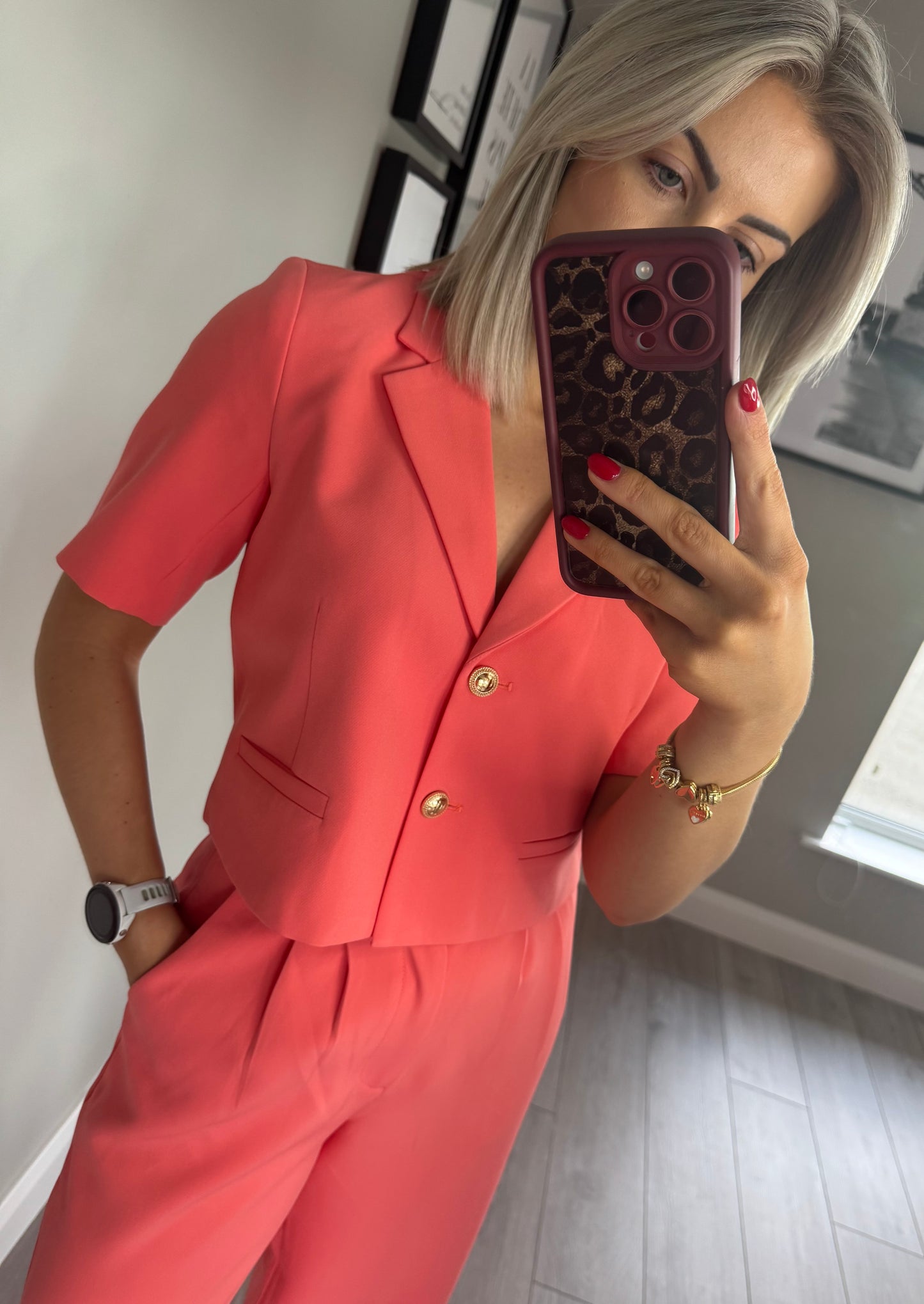 Rant & Rave Mariana Coral Cropped Blazer