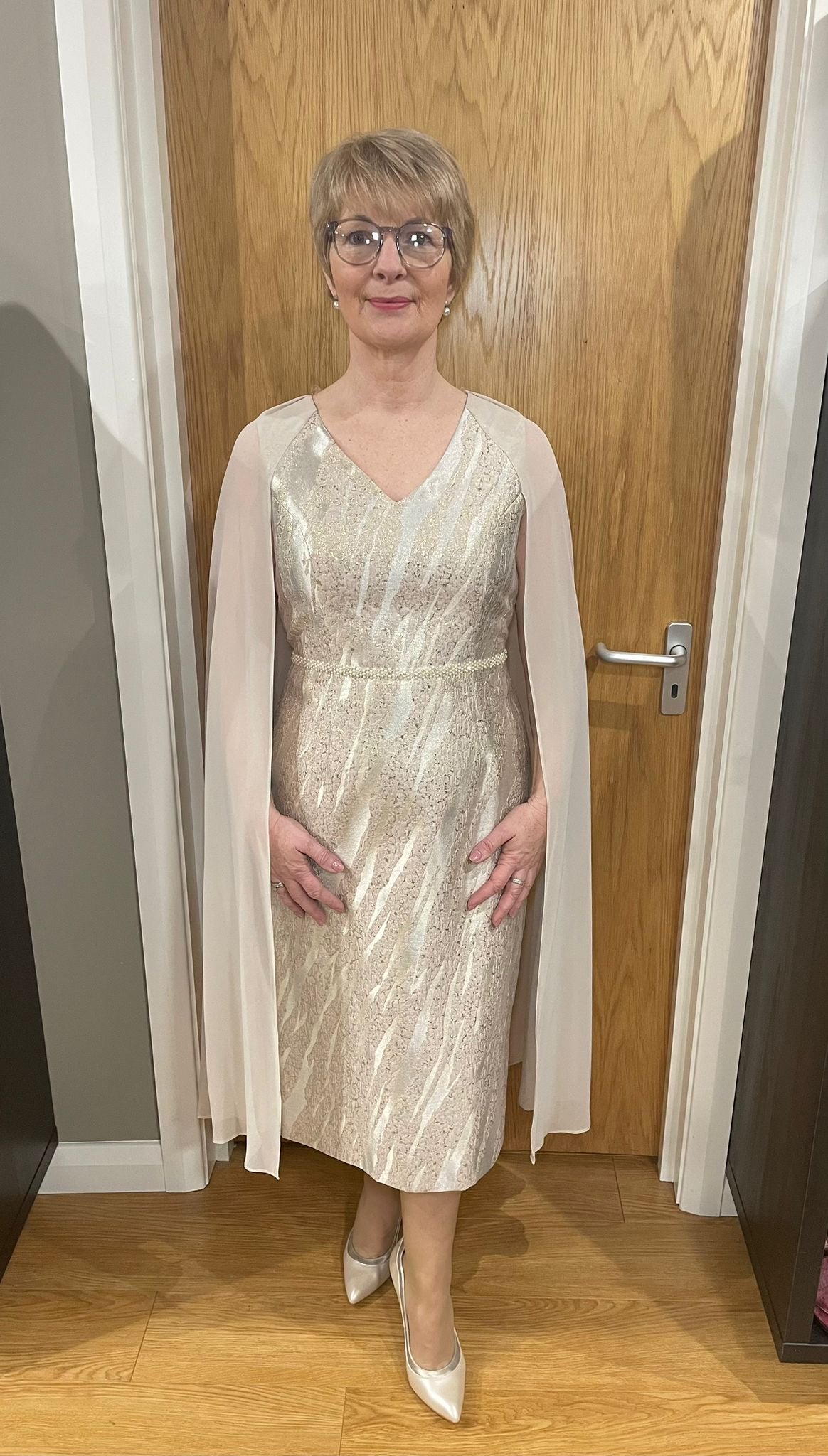 Lizabella Gold Cape Dress