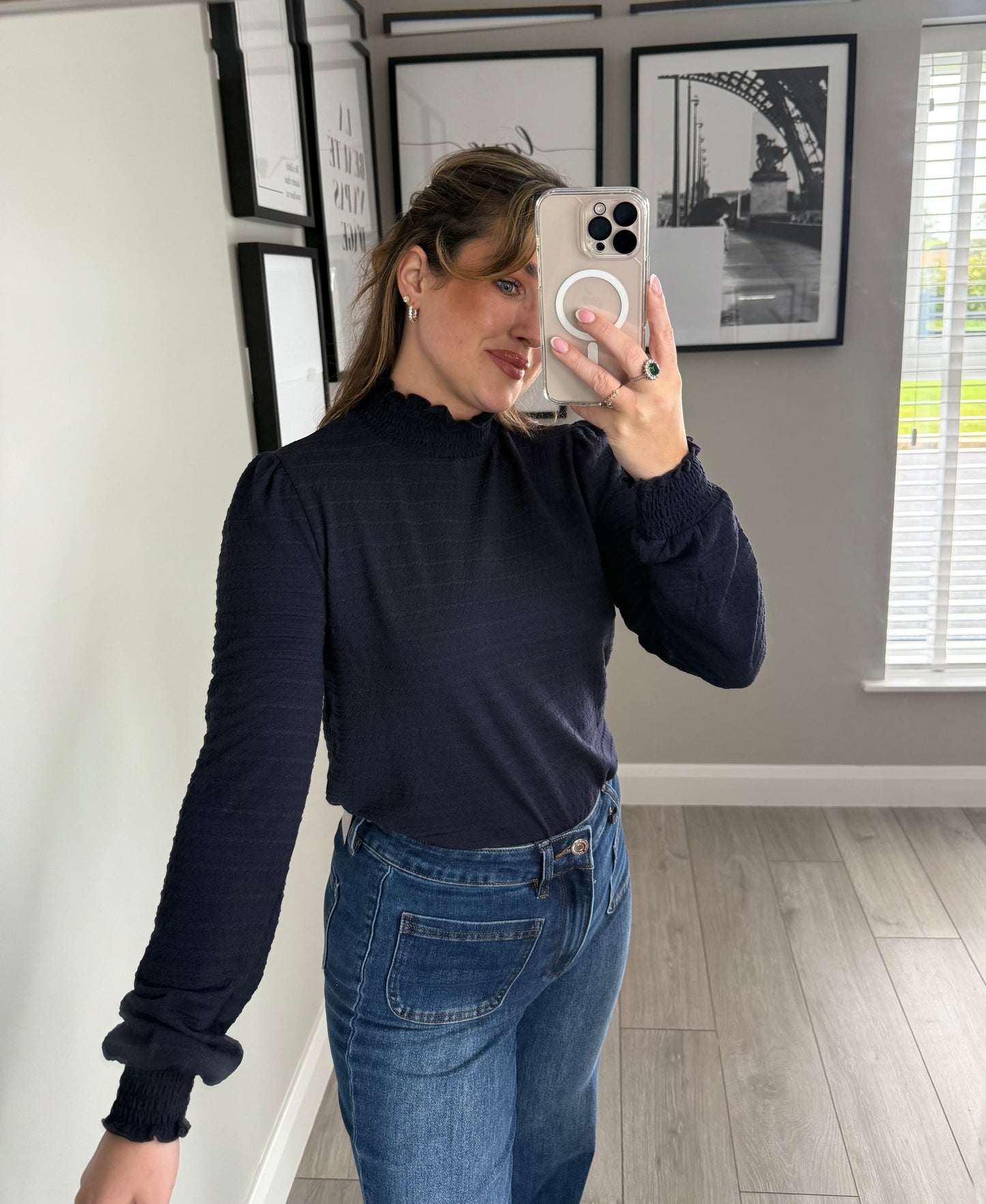Yest Navy Ruffled Top