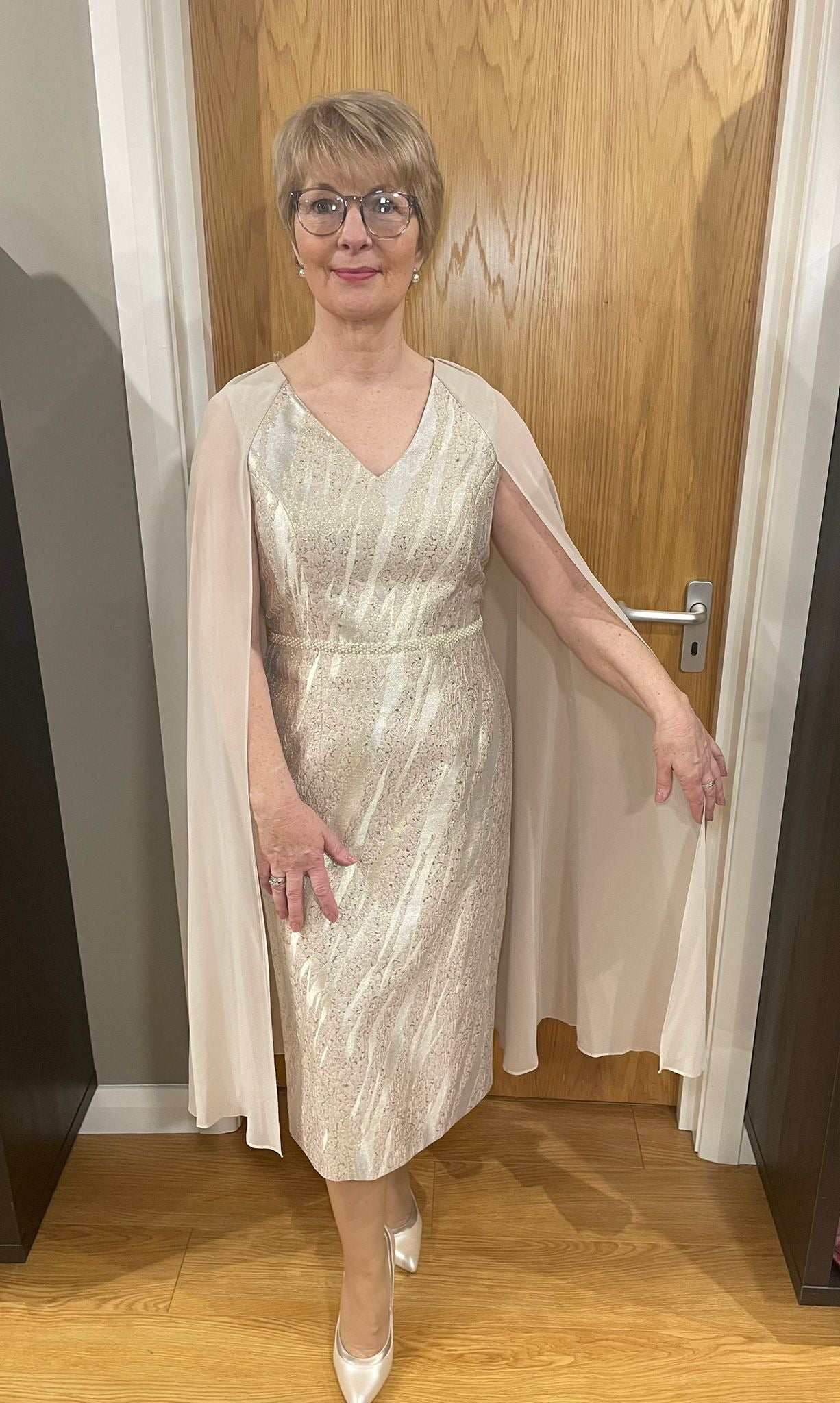 Lizabella Gold Cape Dress