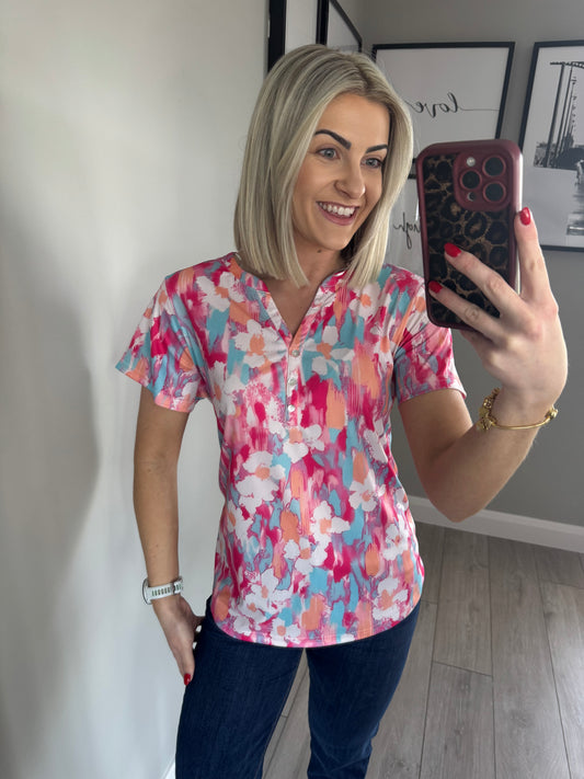 Mudflower Pink Multi Button Top