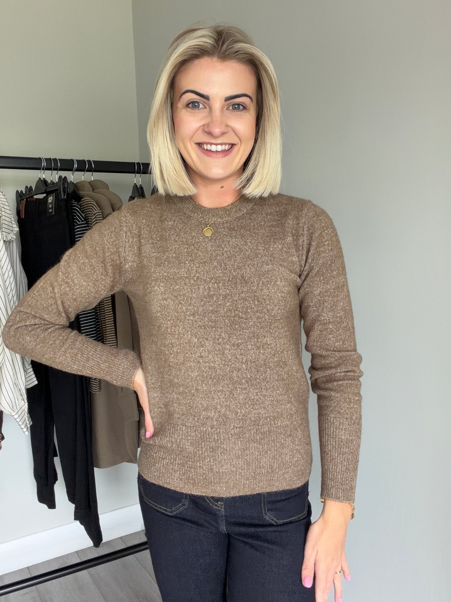 Kaffe KAniel Beige Melange Crew Neck Pullover