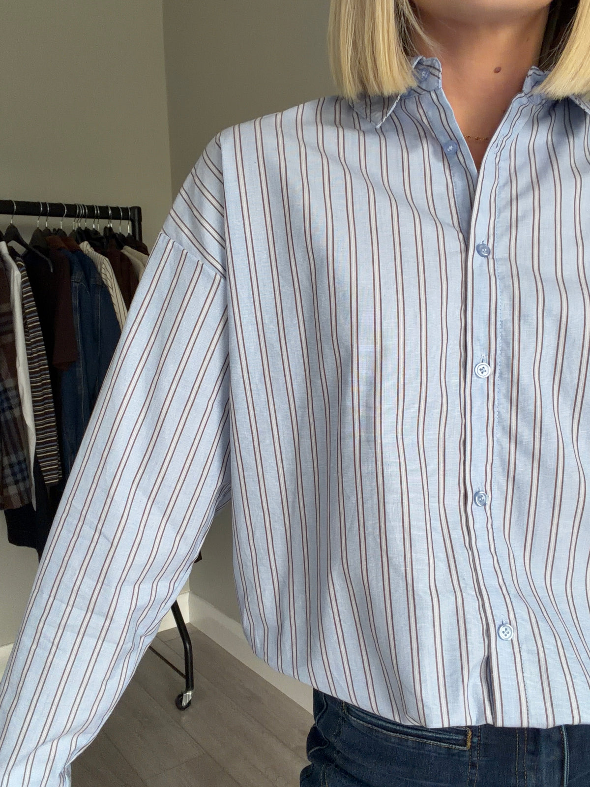 B.Young BYhene Chambray Blue/Brown Striped Shirt