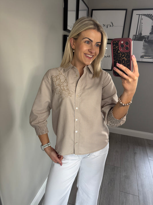 Freequent Beige/White Shirt