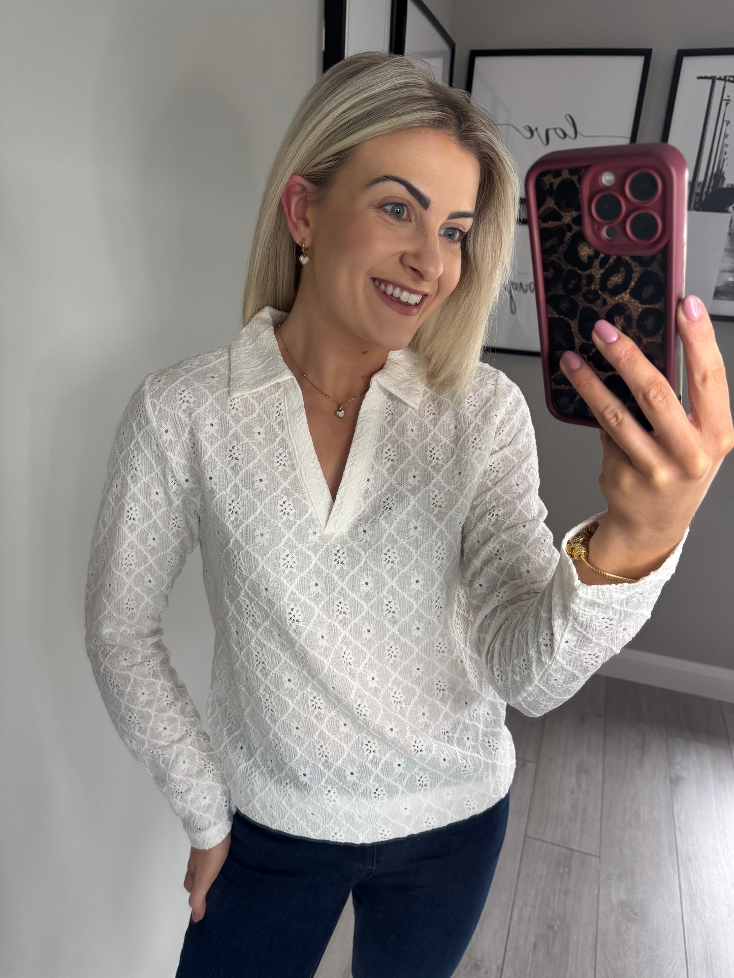 Freequent Cream Lace Polo