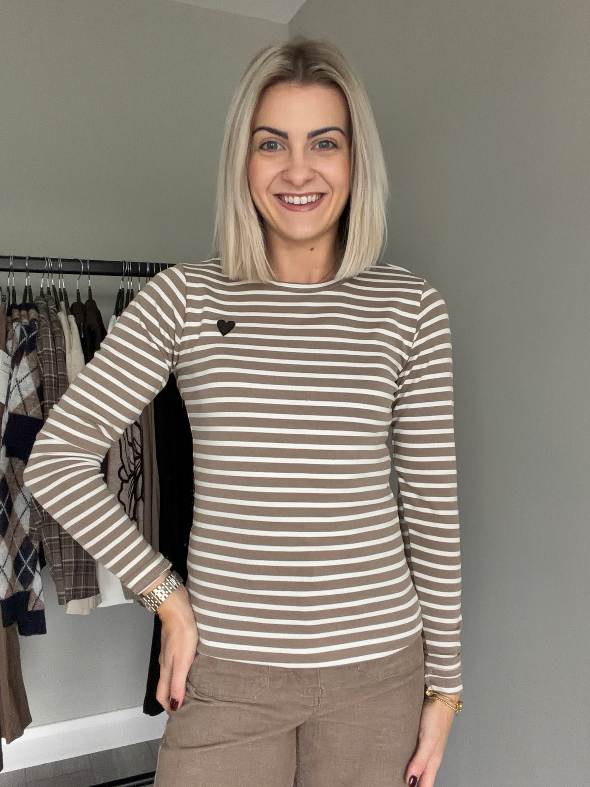 Kaffe Liddy Desert Taupe/Chalk T-Shirt