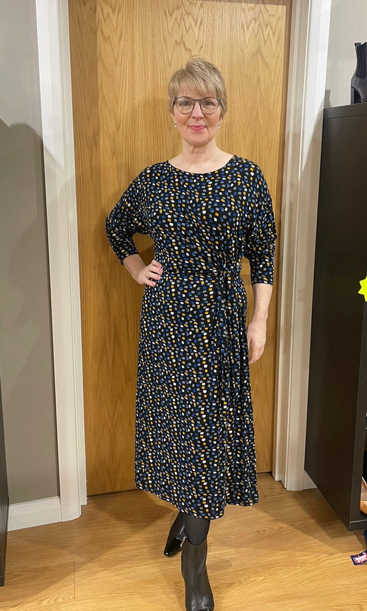 Adini Black/Blue/Mustard Print Dress