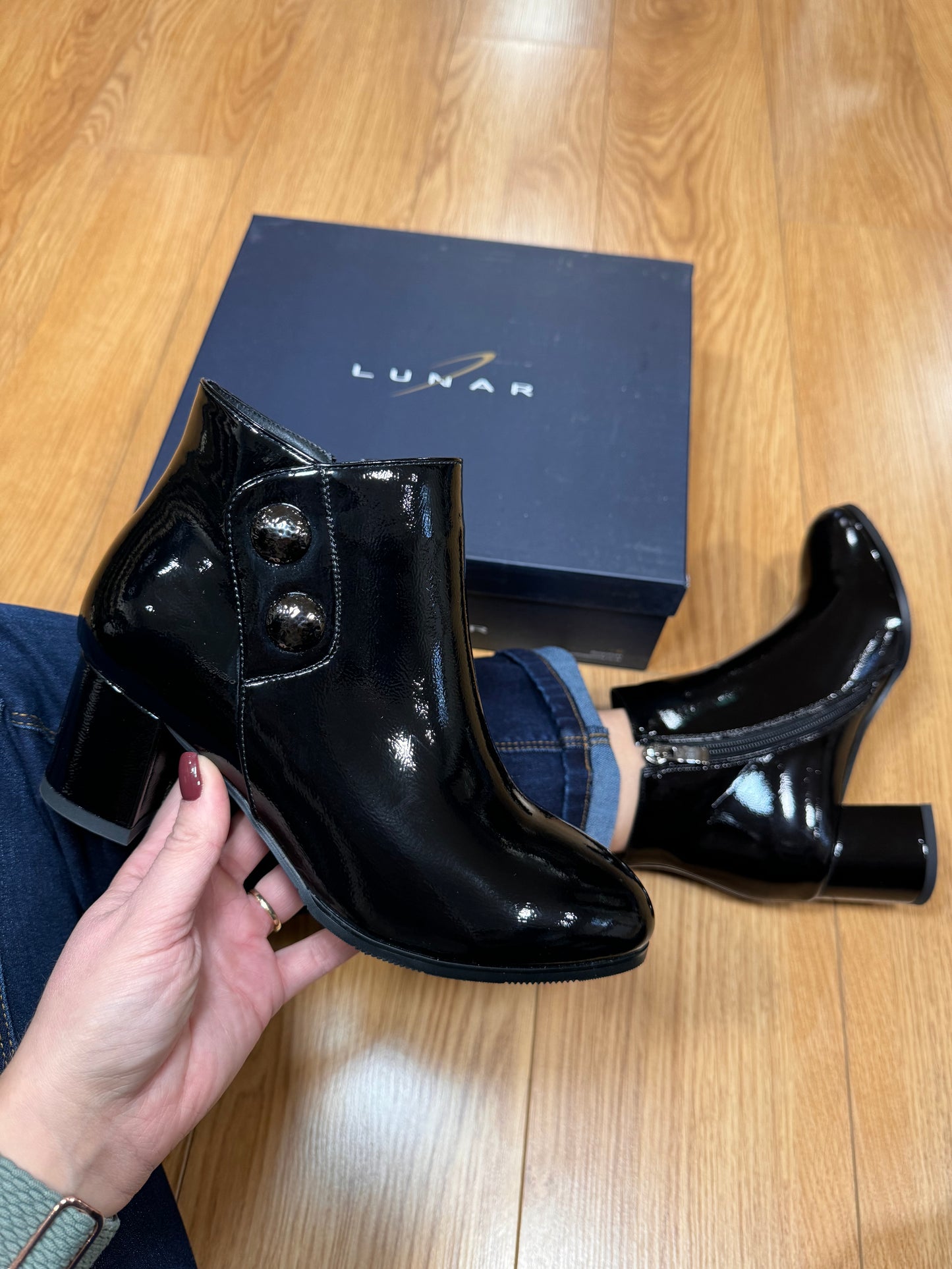 Lunar Tegan Black Patent Heel Boot