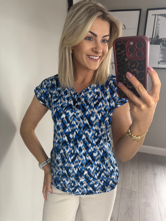 Claudia C Blue/Beige Abstract Top