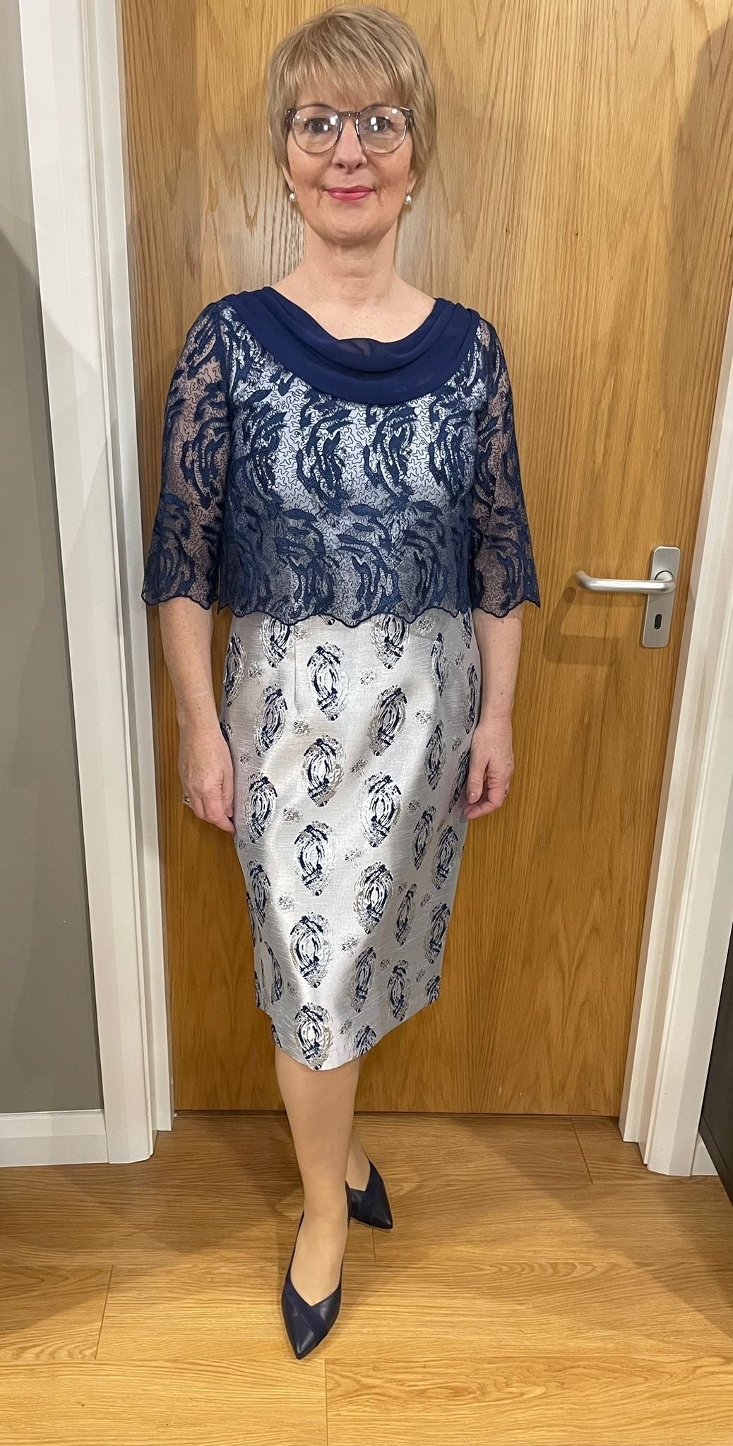 Lizabella Silver/Navy Two Piece Dress