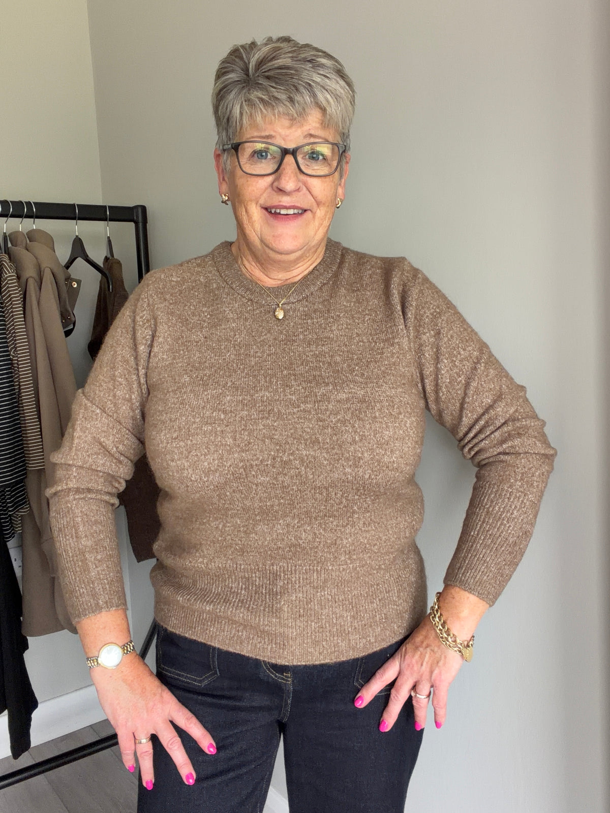 Kaffe KAniel Beige Melange Crew Neck Pullover