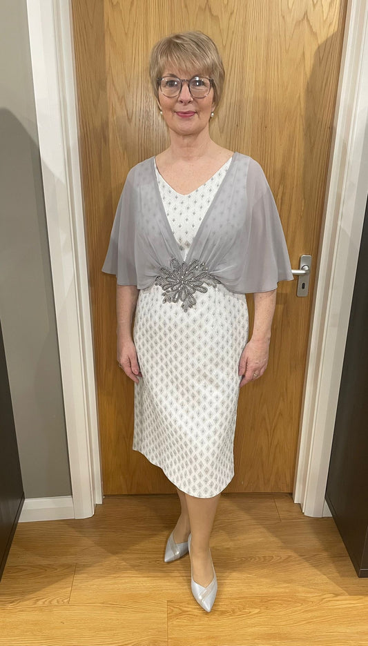 Lizabella White/Silver Cape Dress