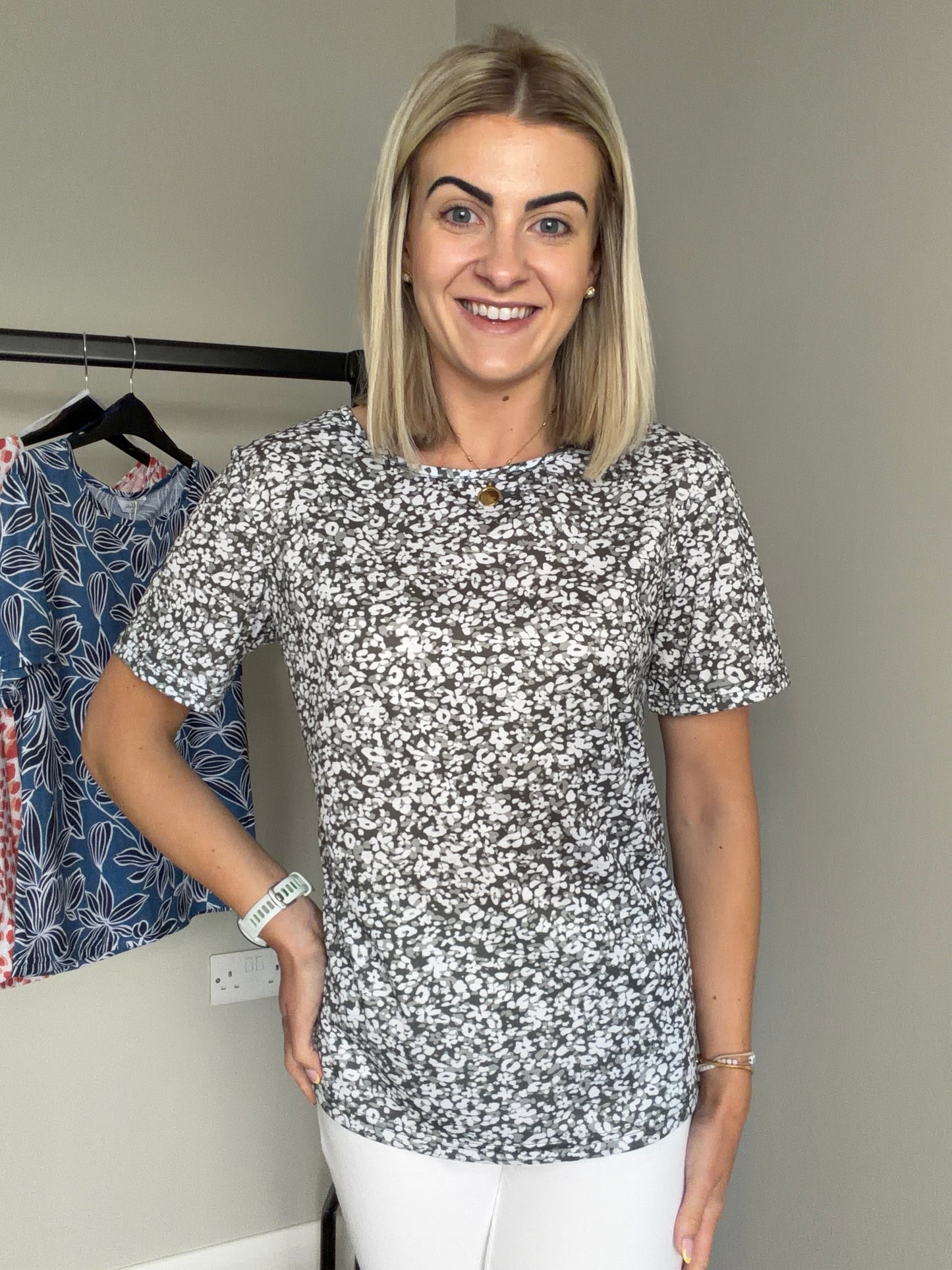 Classic Khaki/White Print Top