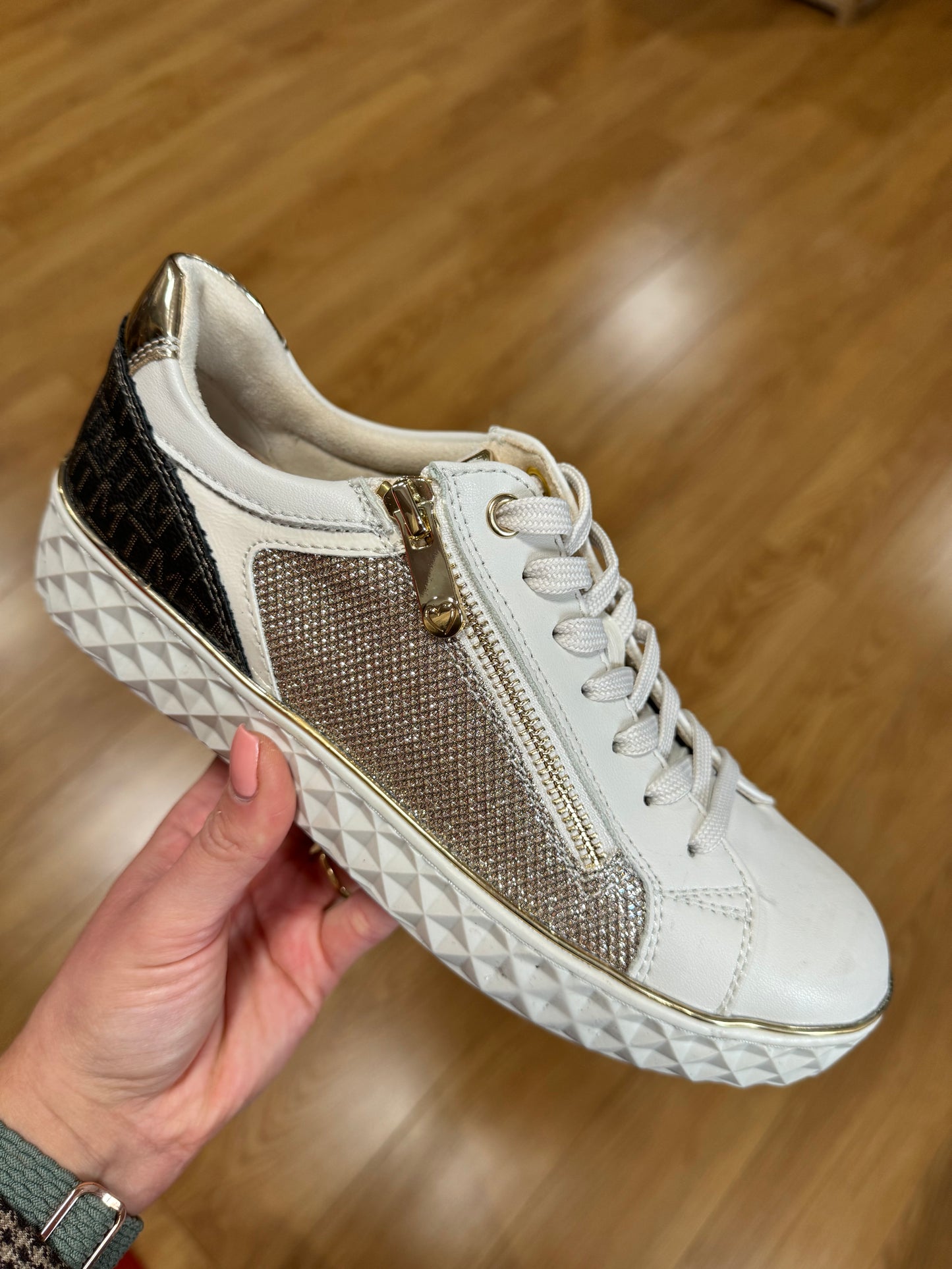 Marco Tozzi Cream Logo/Sparkle Trainer