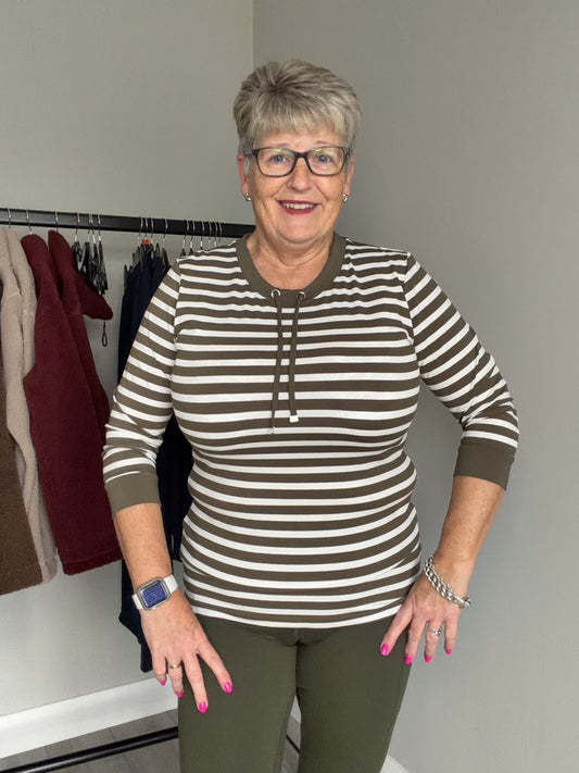 Olive/Off White Striped Top